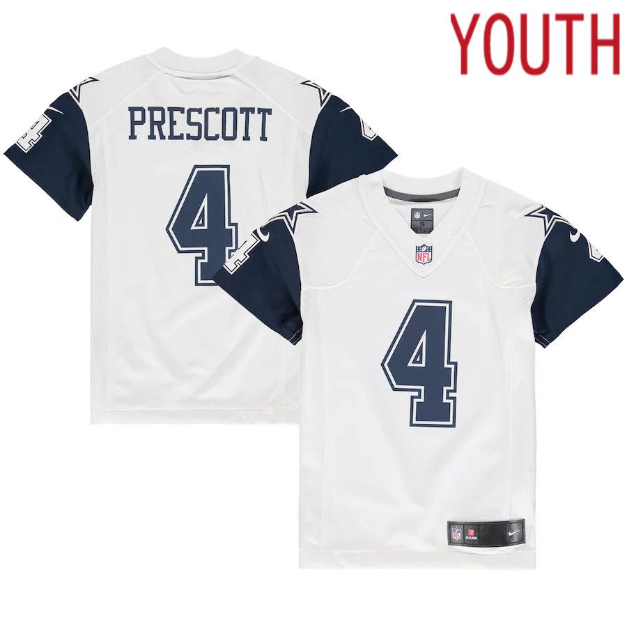 Youth Dallas Cowboys #4 Dak Prescott Nike White Color Rush Game NFL Jersey->youth nfl jersey->Youth Jersey